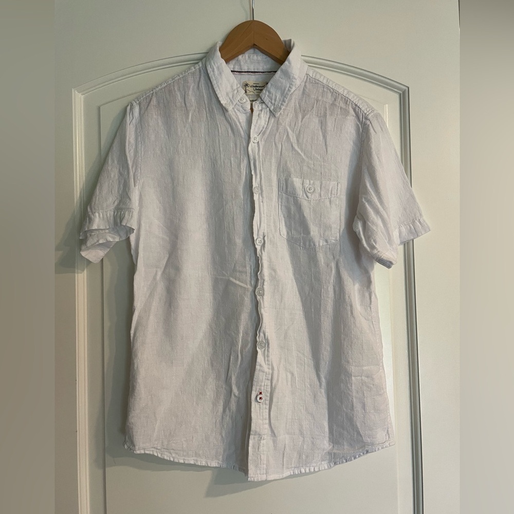 Weatherproof White Casual Button Down Shirt Cotton Linen